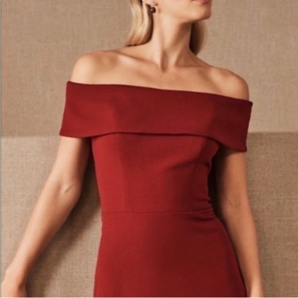 BHLDN Delice Off-the-Shoulder Crepe Bordeaux Formal Long Dress Evening Gown - Picture 4 of 6
